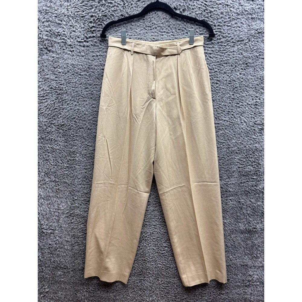 Luciano Barbera Single Pleat 100% Wool Straight Dress Pants Beige Womens Size 40